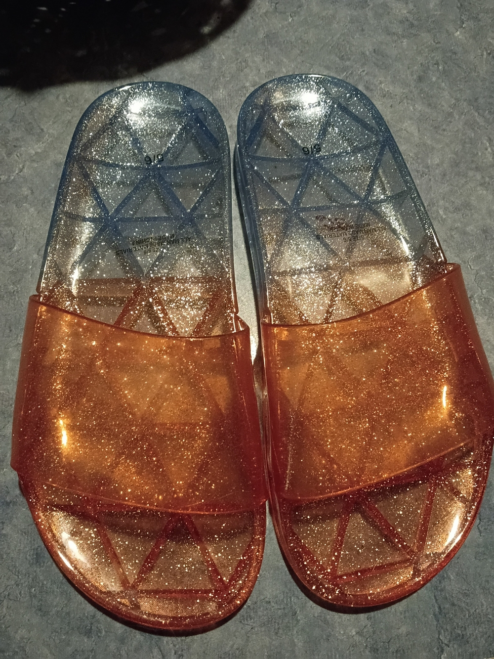 Girls Juniors Glitter Slide Sandals in Red and Blue